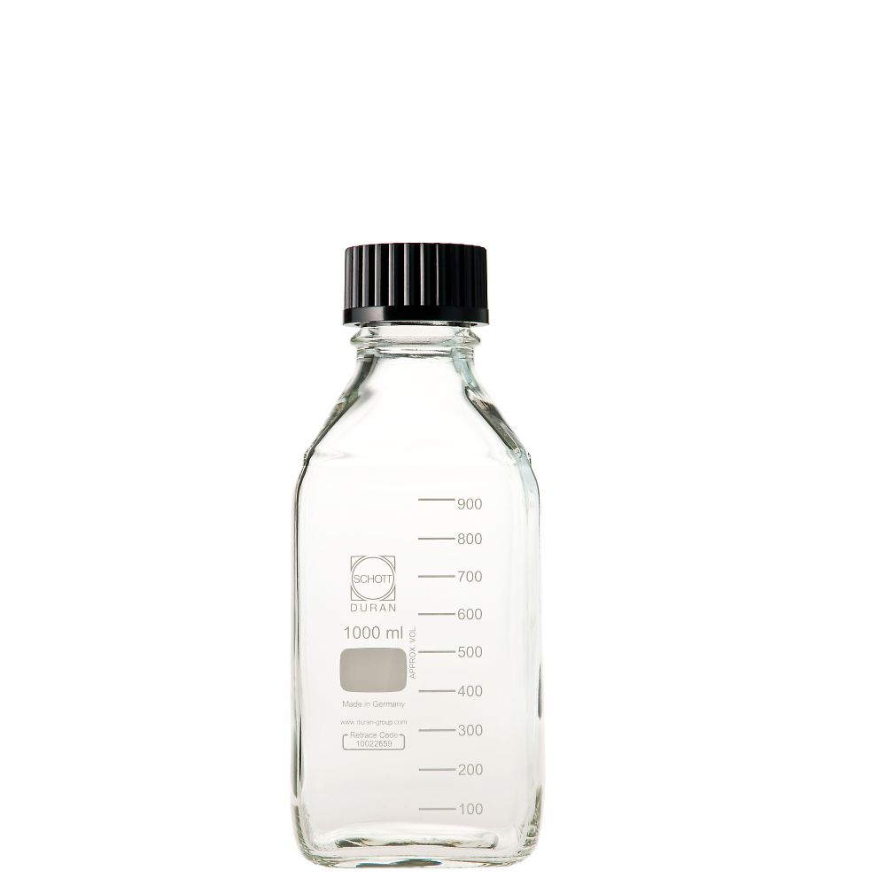DWK Life Sciences ねじ口瓶角型 デュラン(R) 黒キャップ付 1000mL 017230-10002A 1本(ご注文単位1本)【直送品】