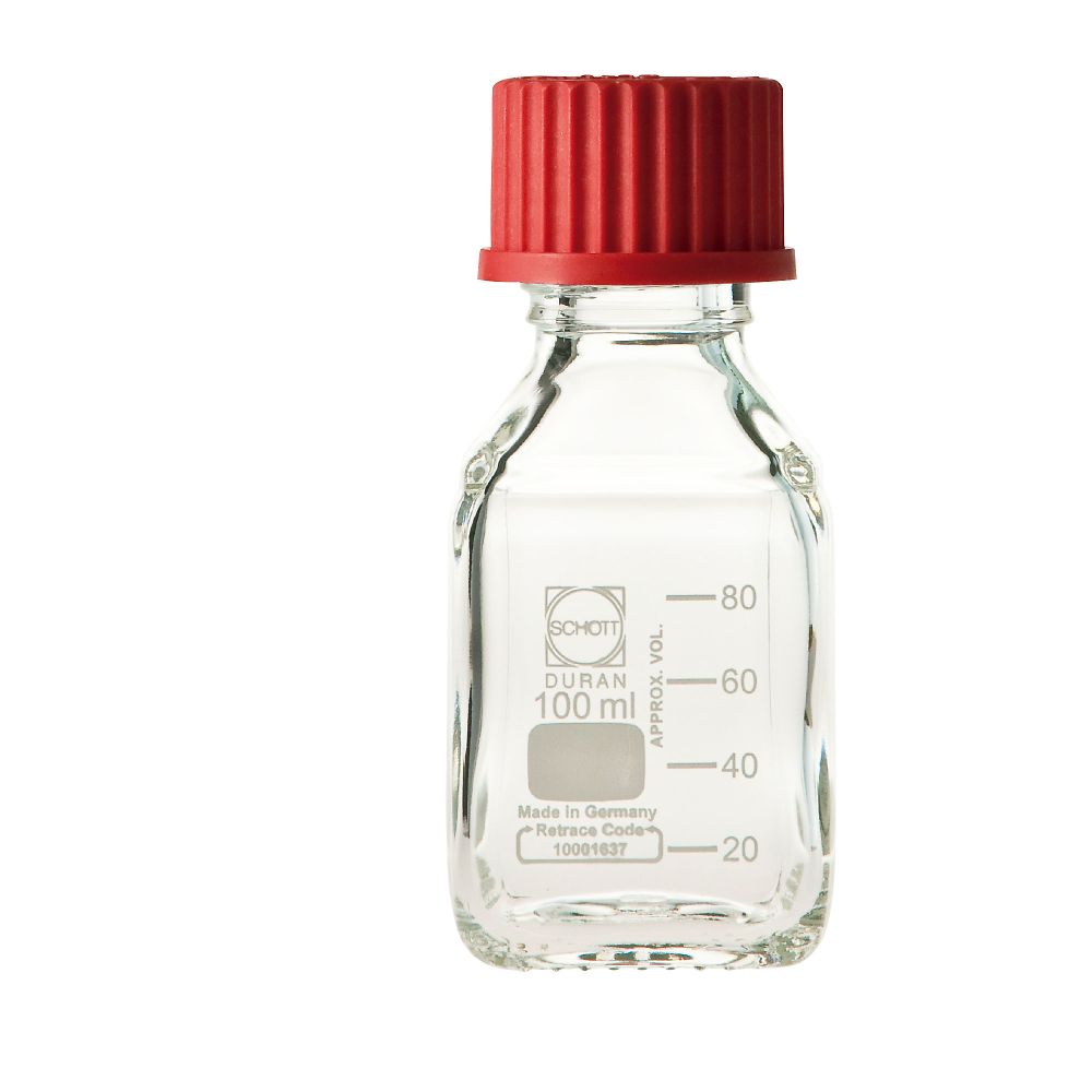 DWK Life Sciences ねじ口瓶角型 デュラン(R) 赤キャップ付 100mL 017230-1001A 1本(ご注文単位1本)【直送品】
