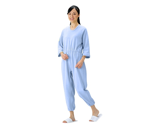 アズワン 介護寝巻 (つなぎタイプ) ブルー/L 1枚(ご注文単位1枚)【直送品】