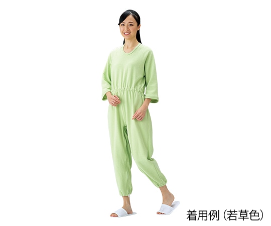 アズワン 介護寝巻 (つなぎタイプ) 若草色/M 1枚(ご注文単位1枚)【直送品】