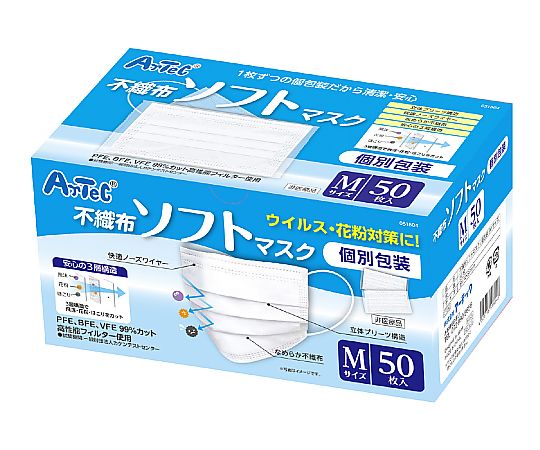 アーテック 不織布ソフトマスク(個包装)Mサイズ 50枚入 51804 1個(ご注文単位1個)【直送品】