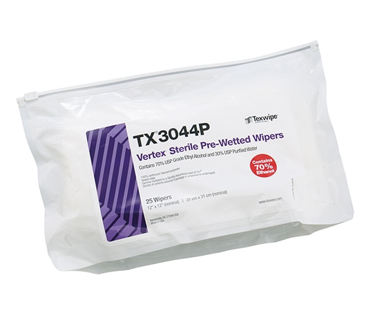 テックスワイプ(Texwipe) 滅菌済みプリウェットワイパー Sterile Vertex(R) 310×310mm 1袋(25枚入) TX3044P 1袋(ご注文単位1袋)【直送品】