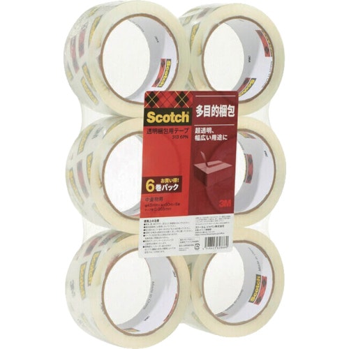 トラスコ中山 3M 透明梱包用テープ 48mmX50m 6巻パック 中・軽量物用(ご注文単位1パック)【直送品】