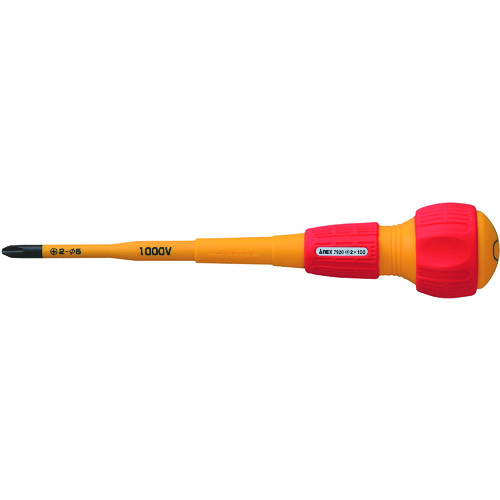 トラスコ中山 アネックス 絶縁ドライバー 刃先+2×軸長100mm 先端軸径Φ5mm 全長217mm(ご注文単位1本)【直送品】