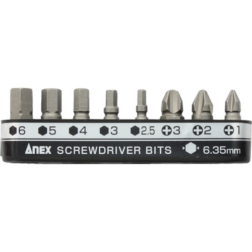 トラスコ中山 アネックス 溝付超短ビット 8PCS プラス&六角レンチ(ご注文単位1セット)【直送品】