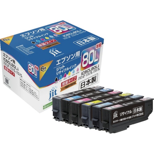 トラスコ中山 ジット エプソン IC6CL80L対応 ジットリサイクルインク JIT-AE80L6P 6色入り(増量)(ご注文単位1箱)【直送品】