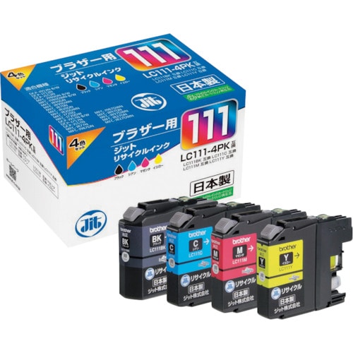 トラスコ中山 ジット ブラザー LC111-4PK対応 ジットリサイクルインク JIT-B1114P 4色入り(ご注文単位1箱)【直送品】
