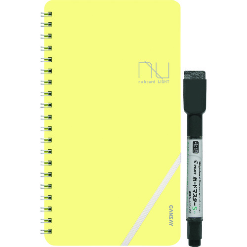トラスコ中山 欧文印刷 ノート型ホワイトボード nu board LIGHT イエロー 113×204mm(ご注文単位1冊)【直送品】