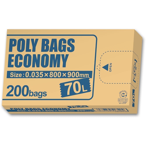 トラスコ中山 オルディ ポリバッグエコノミーBOXゴミ袋 70L 0.035mm 透明 200P（ご注文単位1冊）【直送品】