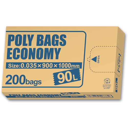 トラスコ中山 オルディ ポリバッグエコノミーBOXゴミ袋 90L 0.035mm 透明 200P（ご注文単位1冊）【直送品】