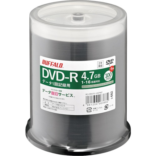トラスコ中山 バッファロー 光学メディア DVD-R PCデータ用 4.7GB 法人チャネル向け 100枚+5枚(ご注文単位1パック)【直送品】