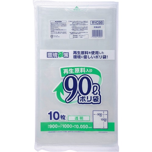 トラスコ中山 ジャパックス 再生原料入りポリ袋90L 透明（ご注文単位1冊）【直送品】