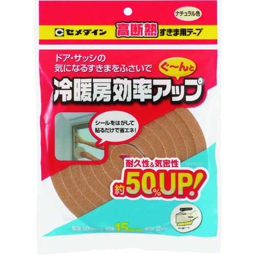 トラスコ中山 セメダイン 高断熱すきま用テープ 10mm×15mm×2m ナチュラル TP-524(ご注文単位1巻)【直送品】
