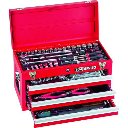 トラスコ中山 TONE 整備用工具セット ツールセット 差込角9.5mm 72点セット レッド(ご注文単位1セット)【直送品】