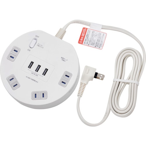トラスコ中山 ELPA 耐雷丸形4P2mUSBタップ(ご注文単位 1個)【直送品】