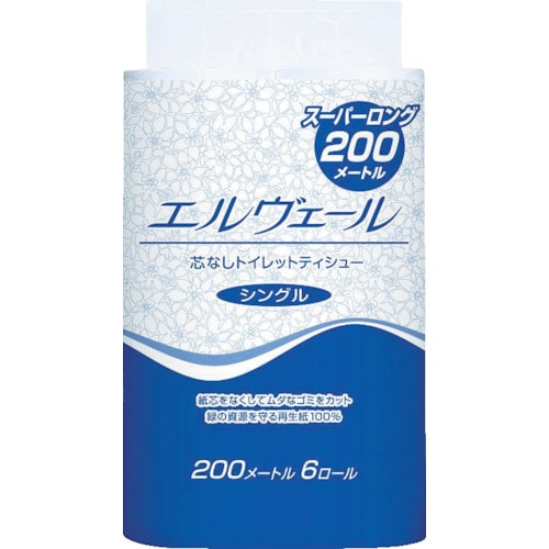 トラスコ中山 エリエール エルヴェールトイレットティシュー200m6R芯なし 414-1091 (ご注文単位1ケース) 【直送品】