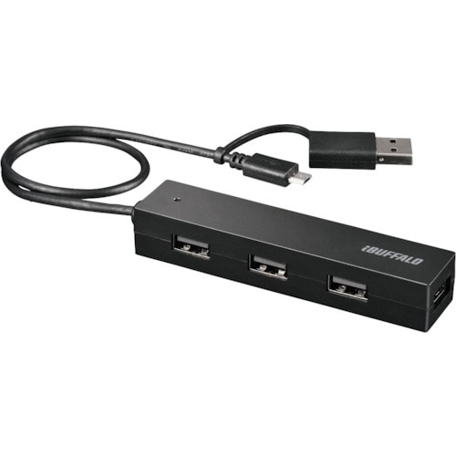 トラスコ中山 バッファロー タブレット・スマホ用 USB2.0 4ポートハブ 変換コネクター付き ブラック 428-2616 (ご注文単位1個) 【直送品】