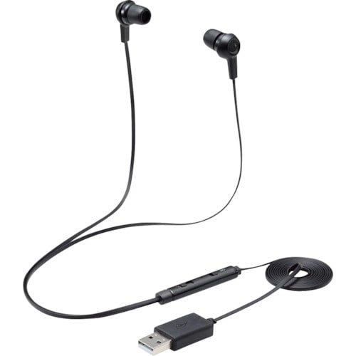 トラスコ中山 エレコム インナーイヤー型ヘッドセット カナル ミュートスイッチ付 両耳 USB ブラック 338-5104 (ご注文単位1個) 【直送品】