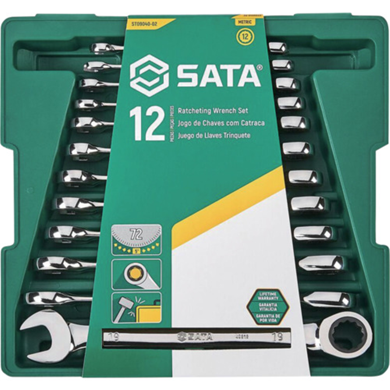 SATA コンビネーションラチェットレンチセット(12点)  1セット（ご注文単位1セット）【直送品】