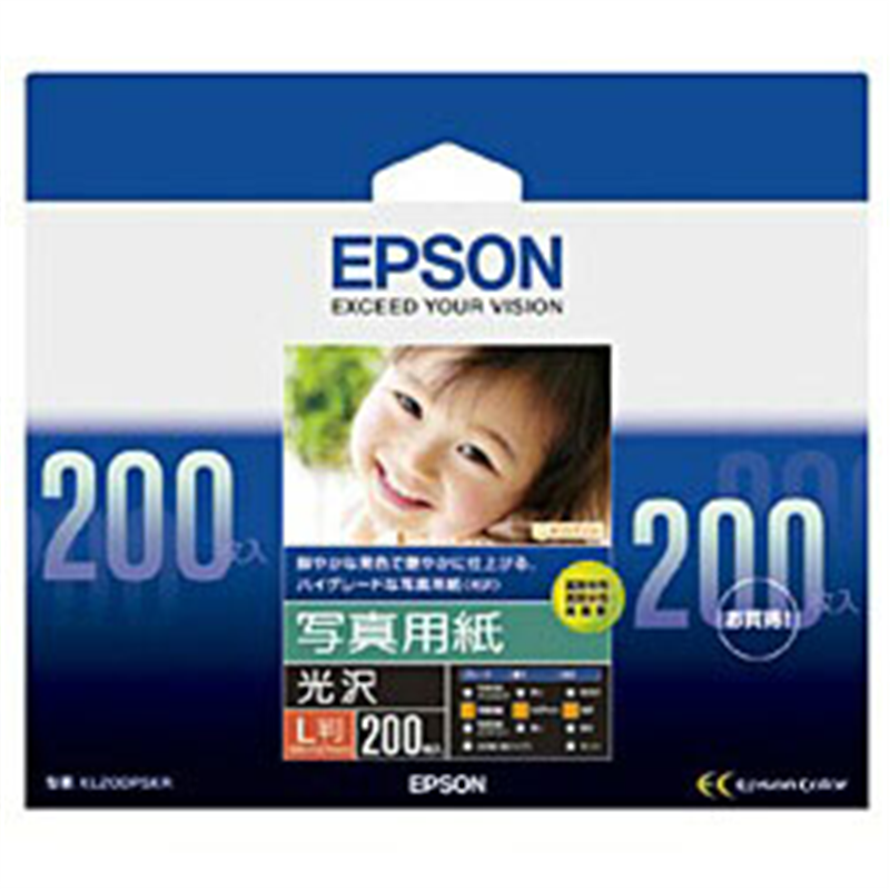 エプソン 写真用紙 光沢 (L判・200枚) KL200PSKR KL200PSKR KL200PSKR 1個(ご注文単位1個)【直送品】
