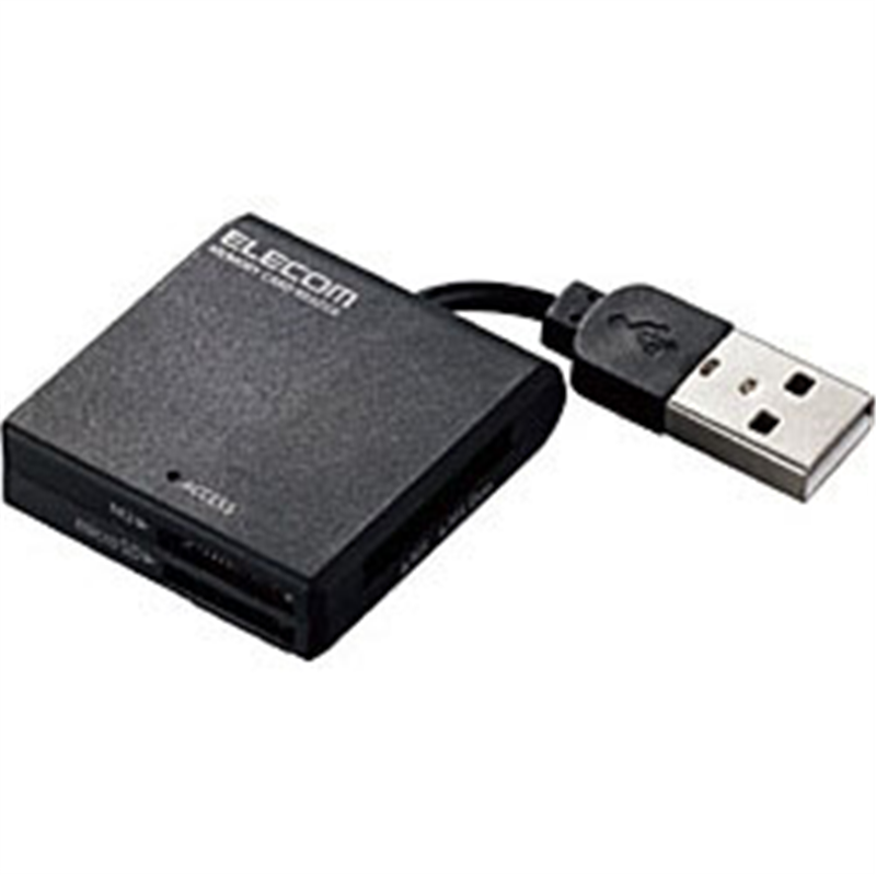 エレコム カードリーダー USB 2.0 ケーブル固定 【SD / SDHC / SDXC / microSD / microSDHC / microSDXC / MMC / RS-MMC 等対応】 Windows11 Mac マイクロSD ブラック MRK009BK 1個(ご注文単位1個)【直送品】