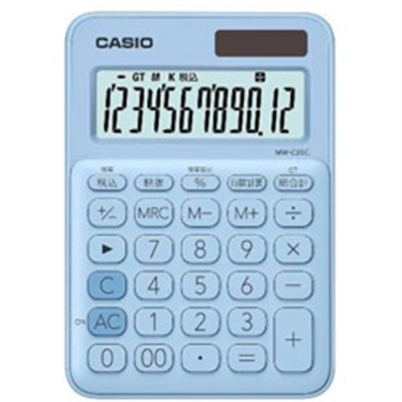 カシオ カラフル電卓  ペールブルー MW-C20C-LB-N ［12桁 /W税率非対応］ MWC20CLBN 1個（ご注文単位1個）【直送品】