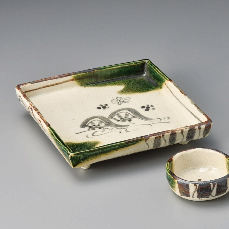金正陶器 織部水車四方刺身鉢 1個(ご注文単位1個)【直送品】