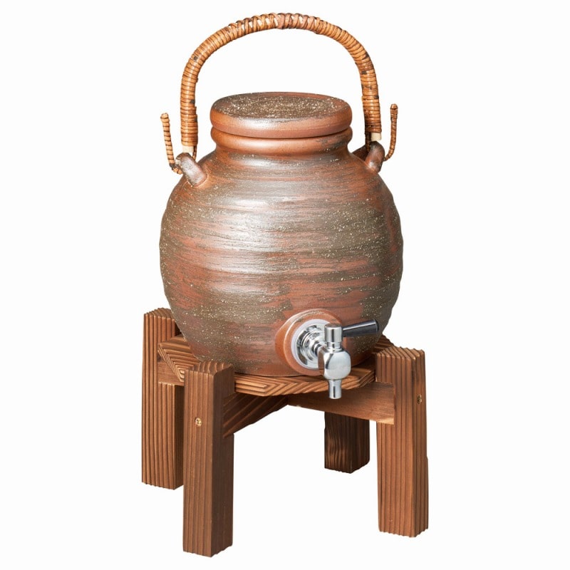 金正陶器 灰釉手付焼酎ｻｰﾊﾞｰ(ﾗｼﾞｳﾑ入り)焼杉台付 1個（ご注文単位1個）【直送品】