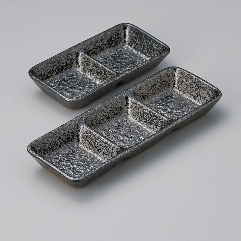 金正陶器 黒ちらし長角三つ仕切皿(大) 1個（ご注文単位1個）【直送品】