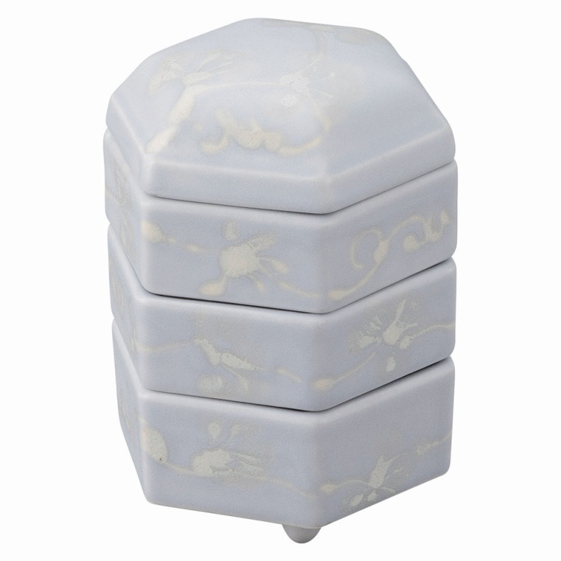 金正陶器 ミモザブルー三段重 SS 1個(ご注文単位1個)【直送品】