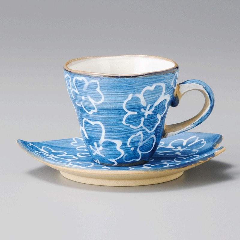 金正陶器 ﾏｯﾄ青桜ｺｰﾋｰ碗 1個 ※カップ単品のみ（ご注文単位1個）【直送品】