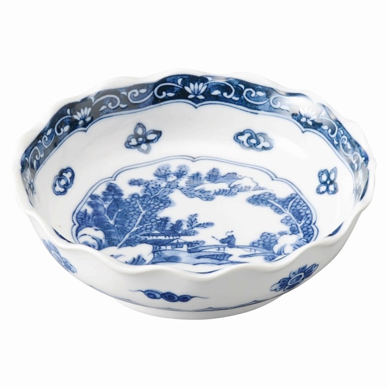 金正陶器 青花(せいか) 山水 波形4.8鉢 1個(ご注文単位1個)【直送品】
