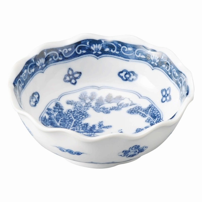 金正陶器 青花(せいか) 山水 波形3.8鉢 1個(ご注文単位1個)【直送品】