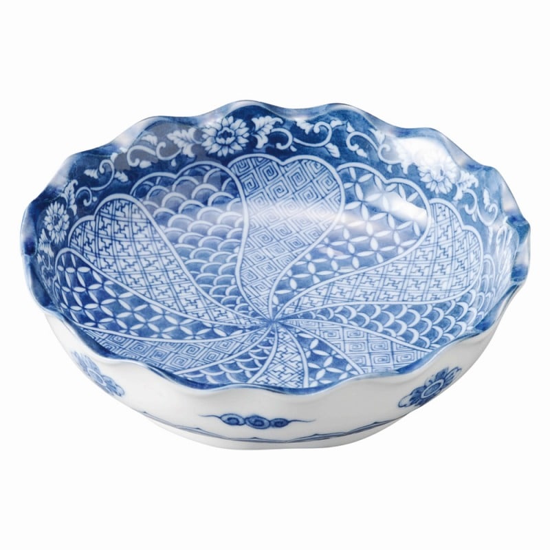 金正陶器 青花(せいか) 唐草祥瑞 波形4.8鉢 1個(ご注文単位1個)【直送品】