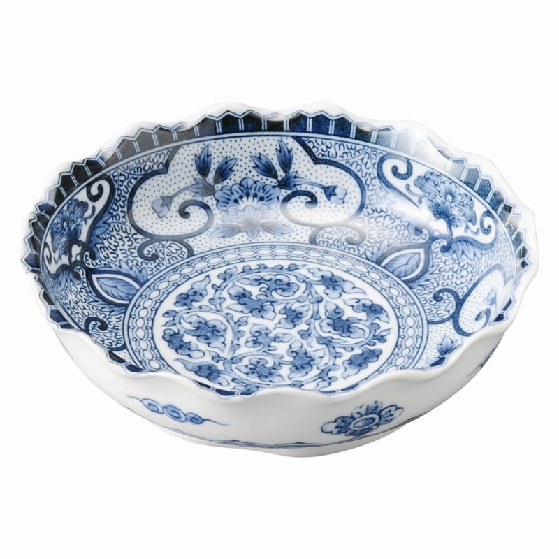 金正陶器 青花(せいか) 間取牡丹 波形4.8鉢 1個(ご注文単位1個)【直送品】
