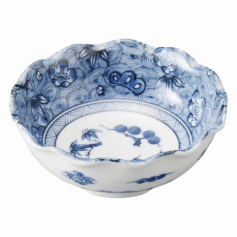 金正陶器 青花(せいか) 松竹梅 波形3.8鉢 1個(ご注文単位1個)【直送品】