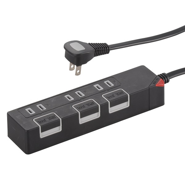 オーム電機 HS-T1146K 00-1146 個別押しボタンスイッチ付き 節電タップ 3個口 1.5m ブラック(ご注文単位1袋)【直送品】