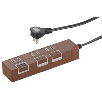 オーム電機 HS-T1148T 00-1148 個別押しボタンスイッチ付き 節電タップ 3個口 1.5m ブラウン(ご注文単位1袋)【直送品】