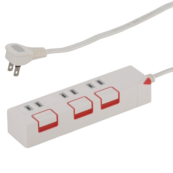 オーム電機 HS-T1175W 00-1175 押しボタンスイッチ付き 節電タップ 3個口 1.5m(ご注文単位1袋)【直送品】