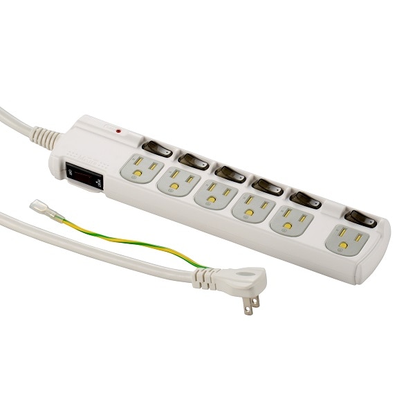 オーム電機 HS-T1259W 00-1259 電源タップ ブレーカー付 3ピンプラグ対応 アース付 雷ガード 6個口 1.8m(ご注文単位1袋)【直送品】