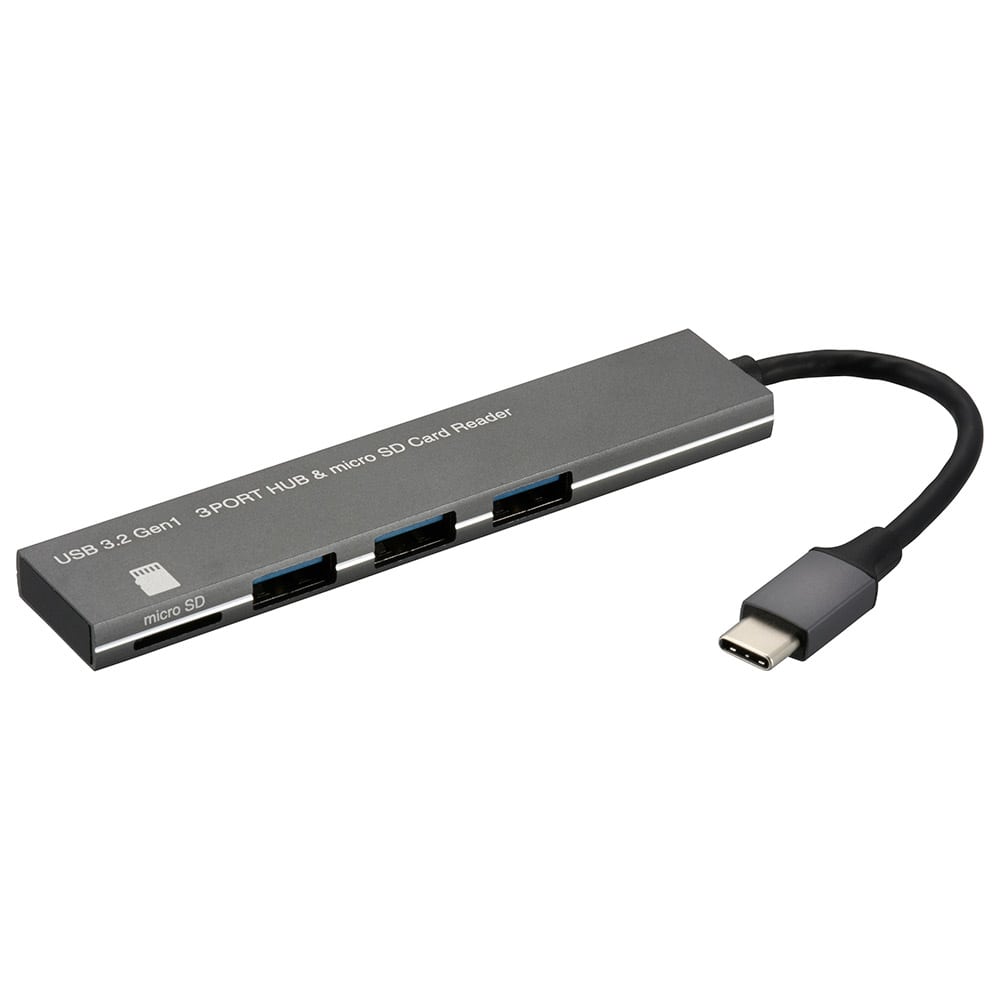 オーム電機 PC-SH3PC08-H 01-3976 USBハブ 3ポート microSDカードリーダー付き USBType-Cコネクタ(ご注文単位1袋)【直送品】