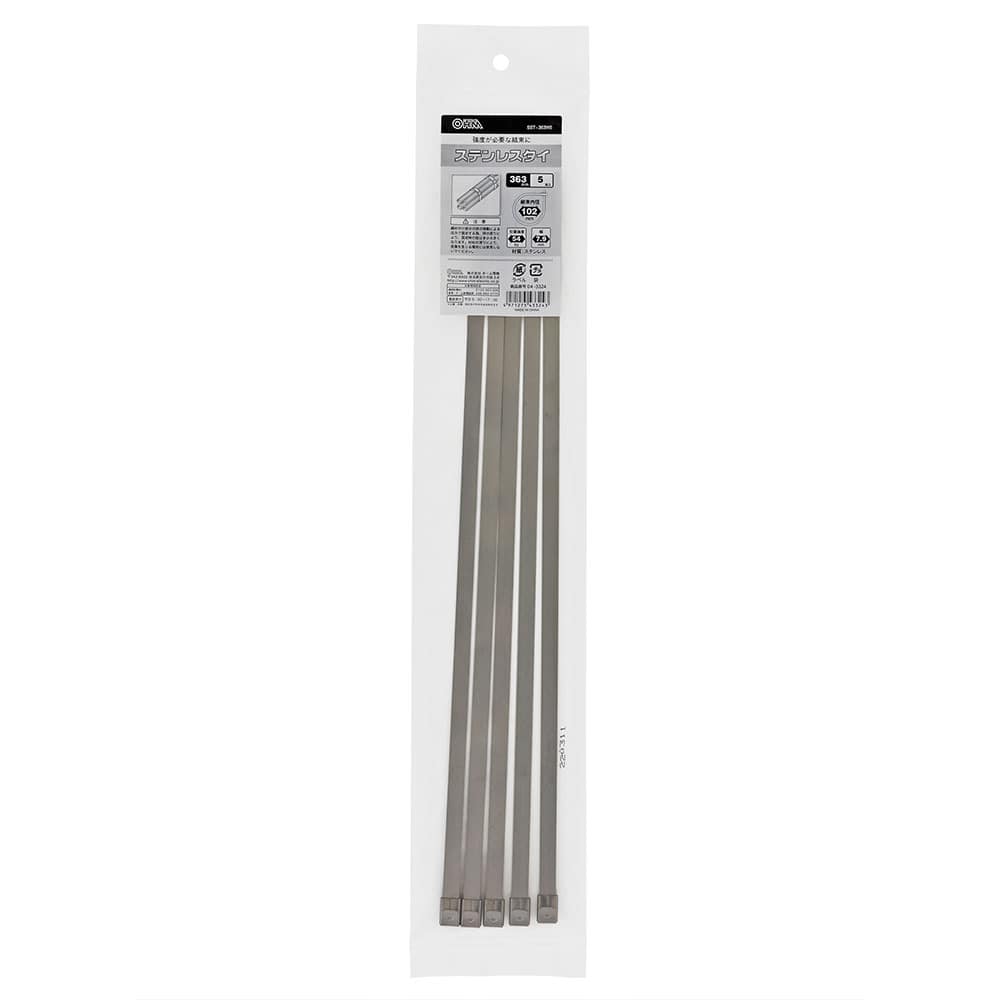 オーム電機 SST-363W5 04-3324 ステンレスタイ 363mm 5本入(ご注文単位1袋)【直送品】