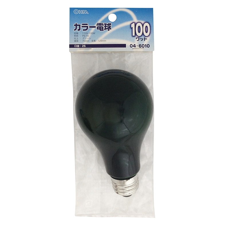 オーム電機 LB-PS7600-CG 04-6010 白熱カラー電球 E26 100W グリーン(ご注文単位1袋)【直送品】