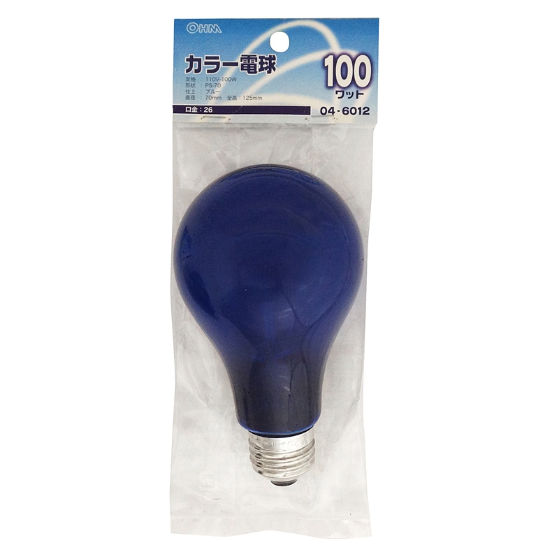 オーム電機 LB-PS7600-CA 04-6012 白熱カラー電球 E26 100W ブルー（ご注文単位1袋）【直送品】