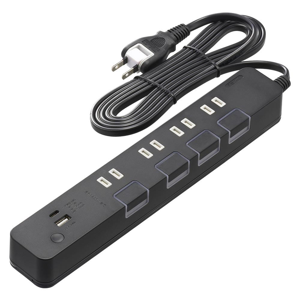 オーム電機 4個口節電タップ USBポート付き 2m 1個(ご注文単位1個)【直送品】