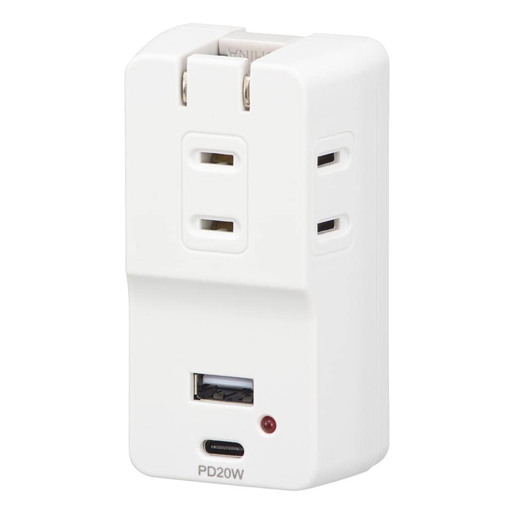 オーム電機 モバイルUSBタップ 雷ガード PD対応 20W 1個(ご注文単位1個)【直送品】