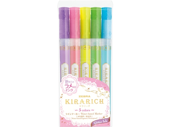 ゼブラ ラメ入りラインマーカー キラリッチ 5色セット WKS18-5C 1セット(ご注文単位1セット)【直送品】