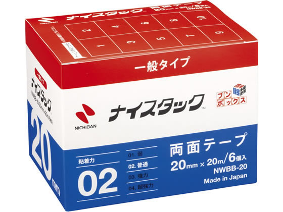 ニチバン 再生紙両面テープ ナイスタック ブンボックス 6巻 NWBB-20 1箱(ご注文単位1箱)【直送品】
