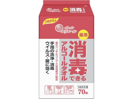 大王製紙 エリエール消毒できるアルコールタオル 詰替用70枚 1パック(ご注文単位1パック)【直送品】