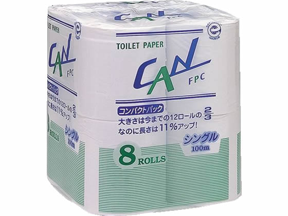 トイレットペーパー CAN 100mシングル 8ロール 1パック(ご注文単位1パック)【直送品】